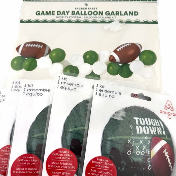 Packed Party Other - Green & White Football Balloon Garland Kit and Touchdown Balloons - Lot of 5